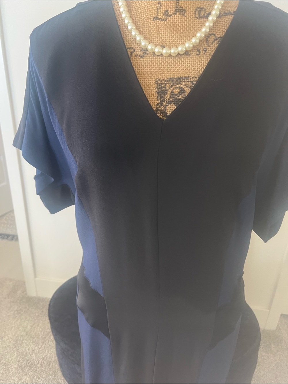 Escada Navy and Black V-Neck Midi Dress